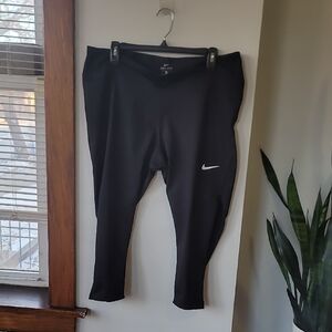 Women's Nike Black Capri Comfortable Pants, with White Swoosh and Mesh Bottom XL